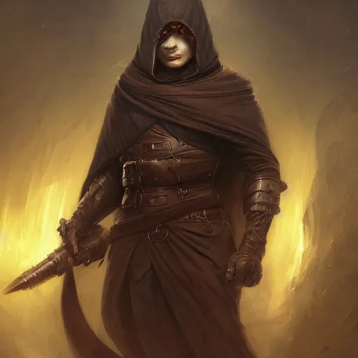 Image similar to portrait, mysterious male rogue wearing a cloak, covered face, rpg game, stern expression, main character, detailed, digital painting, artstation, sharp focus, illustration, artgerm, tomasz alen kopera, peter mohrbacher, donato giancola, joseph christian leyendecker, wlop, frank frazetta