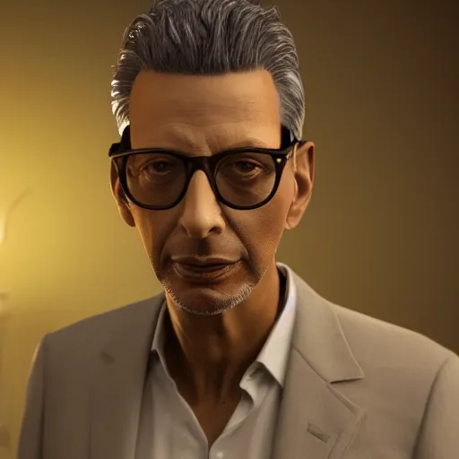 Image similar to hyperrealistic dslr film still of jeff goldblum in lagoon, stunning 8 k octane comprehensive 3 d render, inspired by istvan sandorfi & greg rutkowski & unreal engine, perfect symmetry, dim volumetric cinematic lighting, extremely hyper - detailed, incredibly real lifelike attributes & flesh texture, intricate, masterpiece, artstation, stunning