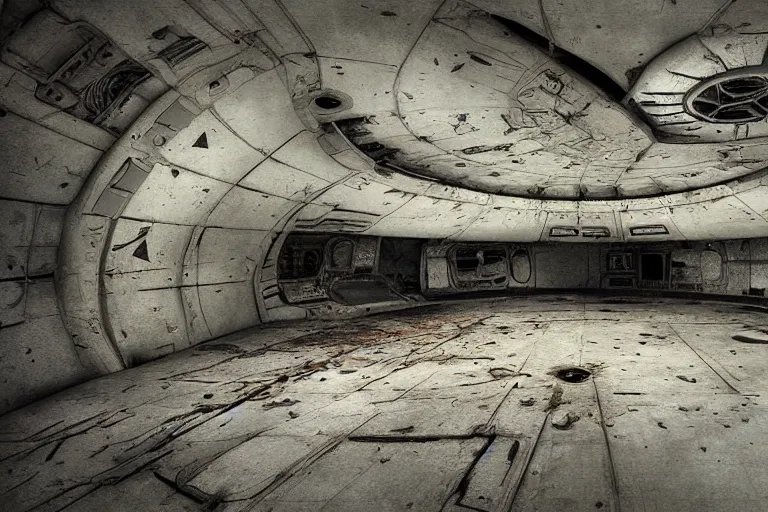 Image similar to abandoned spaceship, eerie digital art