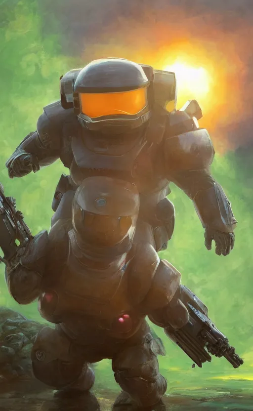 Image similar to chansey pokemon playing as master chief, oil on canvas, intricate, 8 k highly professionally detailed, hdr, cgsociety