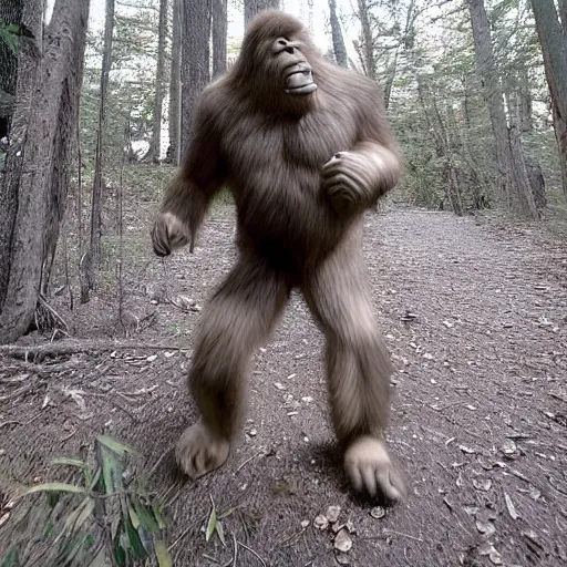 Prompt: bigfoot caught lacking on trailcam