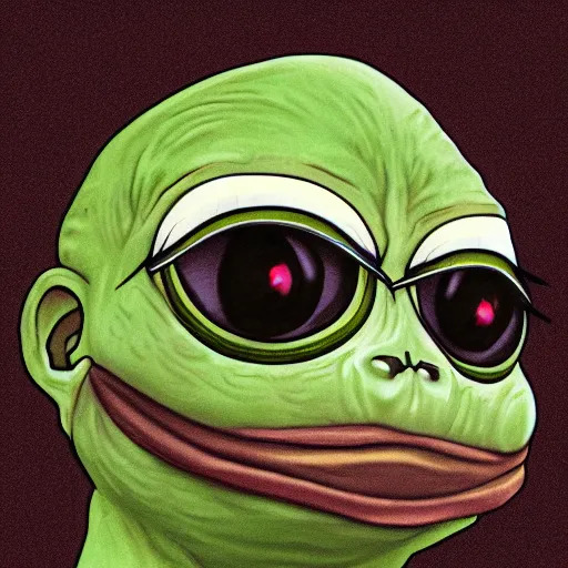 Image similar to sad furious angry pepe, horror, realistic, detailed, artstation