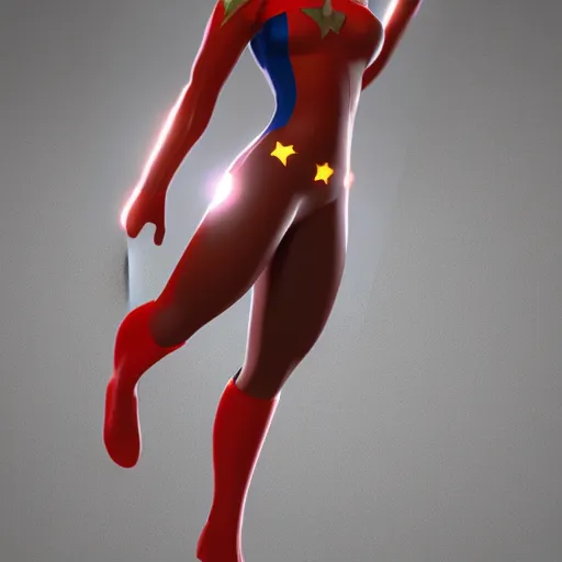 Prompt: female superhero with sausage fingers digital art realistic raytracing light rays