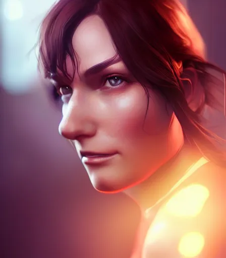 Image similar to beautiful portrait of a gorgeous personal trainer who looks like Miranda Lawson , character design by charlie bowater, ross tran, artgerm, and makoto shinkai, detailed, soft lighting, rendered in octane