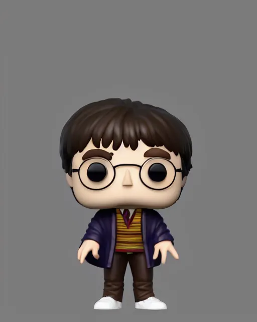 Prompt: full body 3d render of Harry Potter as a funko pop, studio lighting, white background, blender, trending on artstation, 8k, highly detailed