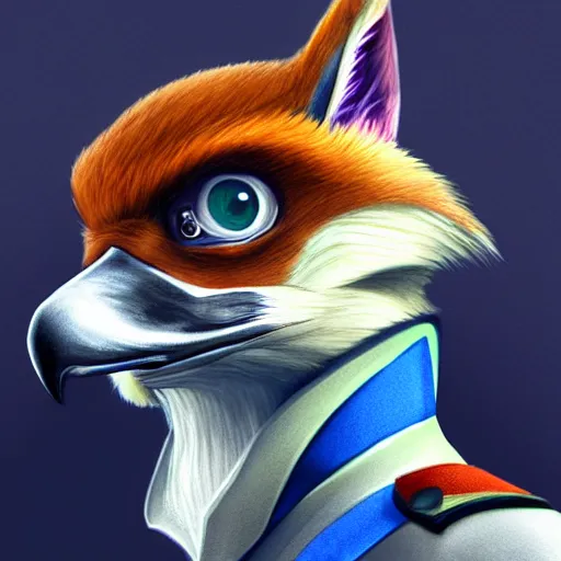 Image similar to a professional portrait of Falco Lombardi, intricate, elegant, digital painting, concept art, smooth, sharp focus, illustration, from Starfox