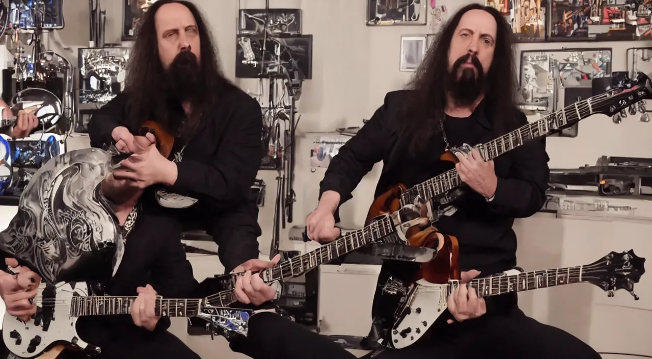 Image similar to john petrucci teaches donald trump to play guitar, 2 0 1 5 official music video, shot on sony a 7, studio recording