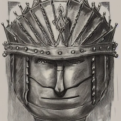 Prompt: knights armor, donald trump, crown, donald trump's face, detailed face, posing with a sword, by hans thoma