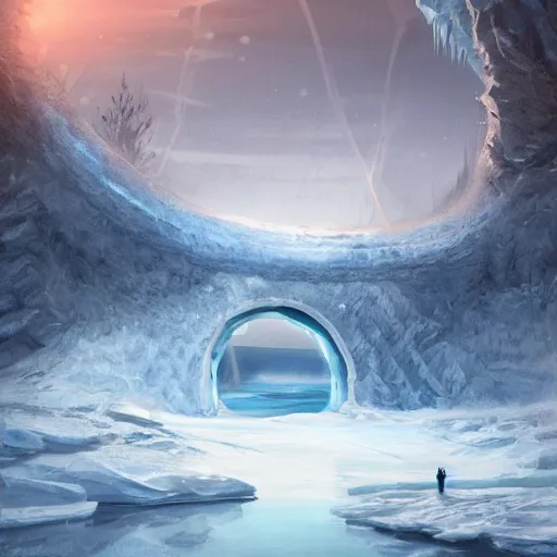 a painting of an ice bridge over a body of water at | Stable Diffusion