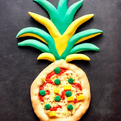 Prompt: a clay pineapple pizza