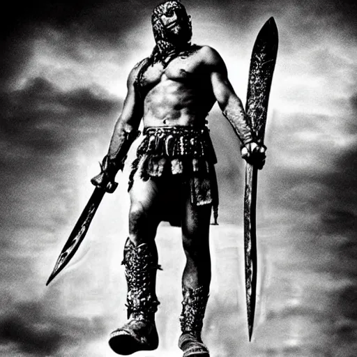 Image similar to “Leónidas king from 300 Spartans zack Snyder battle with spear epic dark background artwork intricate”