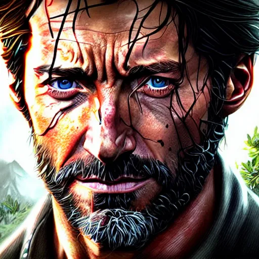 Prompt: beautiful digital portrait of hugh jackman as joel from the last of us, hdr, by artgerm