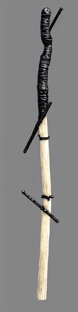 Image similar to picture of a single long futuristic ninja staff with ornaments, carving, cyberpunk, sci - fi, fantasy, close shot, single long stick, white background