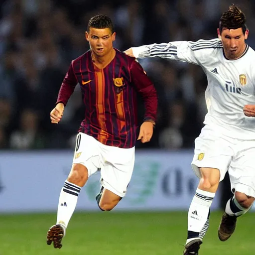 Turned the recent Ronaldo X Messi picture, to reflect their true selves. :  r/StableDiffusion