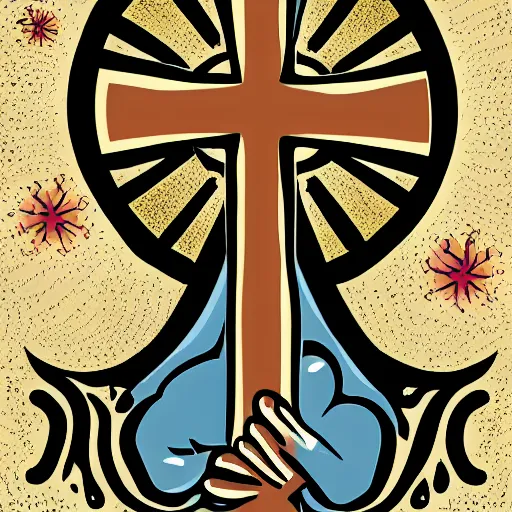 Image similar to portrait of a cross with nature and some thing about creation, christianity, cartoon, vector