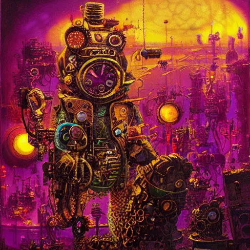 Image similar to steampunk rat, acid, 303, psychedelic, by paul lehr