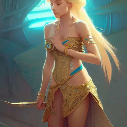 Image similar to Princess Kida Nedakh, fantasy, intricate, elegant, highly detailed, digital painting, artstation, concept art, matte, sharp focus, illustration, art by Artgerm and Greg Rutkowski and Alphonse Mucha