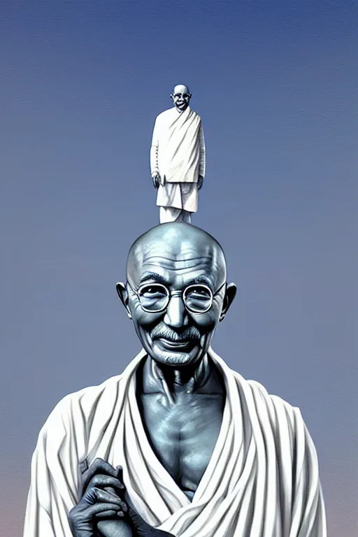 Image similar to portrait of nuclear ghandi statue by artgerm, rhads