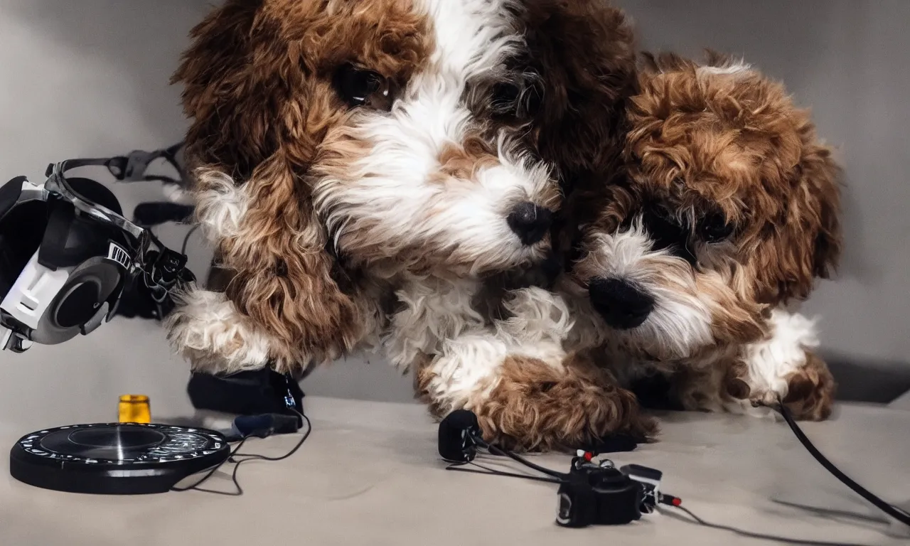 Prompt: dj cavoodle in da house, ultra realistic 8 k /