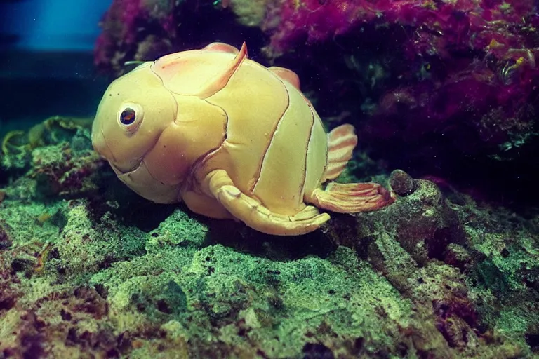 Image similar to cute anime - horseshoecrab underwater, in 2 0 1 2, bathed in the the glow of a crt television, crabcore, low - light photograph, anime key art