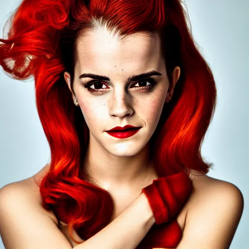 Image similar to Emma Watson as Jessica Rabbit, (Sony a7R IV, symmetric balance, polarizing filter, dynamic range, HDR, sense of depth)