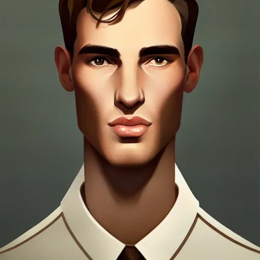 Image similar to tall man in his twenties with brown blond short quiff hair and thin slightly round facial structure with cleft chin, straight eyebrows and prominent nose, good definition of cheekbones, big hazel nut brown eyes, narrow face, slim body, atmospheric lighting, painted, intricate, 4 k, highly detailed by charlie bowater