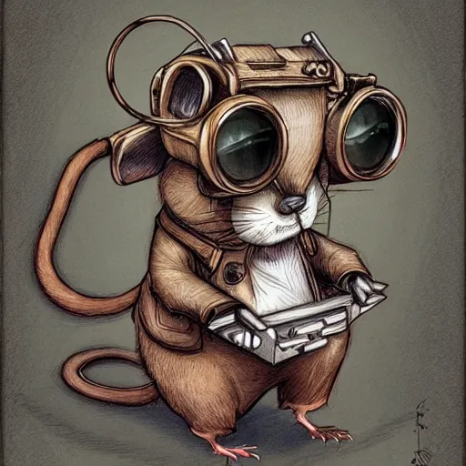 Image similar to a rat with steampunk googles, by James Jean