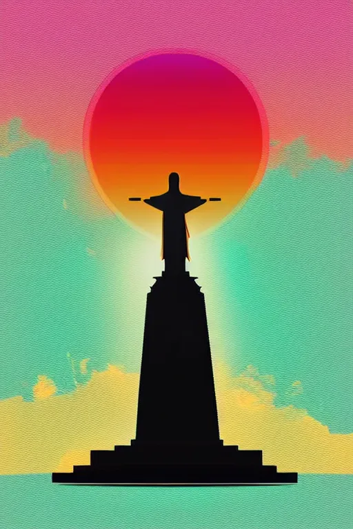 Prompt: minimalist boho style art of colorful christo redentor at sunrise, illustration, vector art