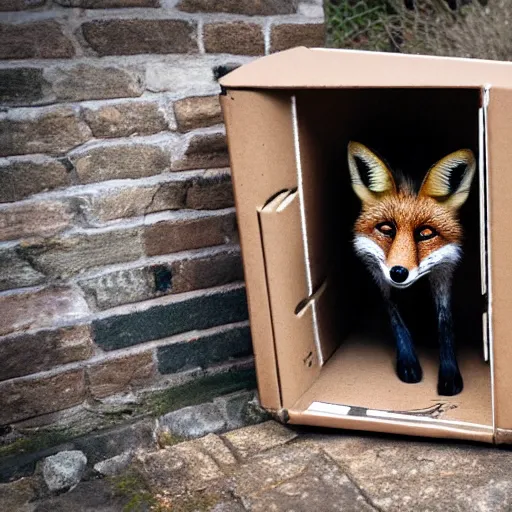 Prompt: Fox that is trapped inside a box