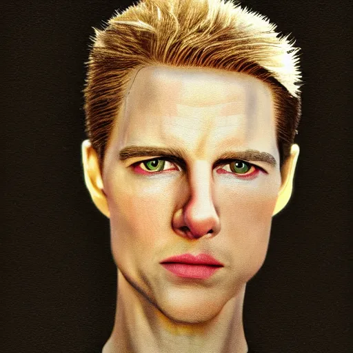 Image similar to realistic expired kodak film portrait of albino tom cruise, hyperrealism, photorealistic, detailed, atmospheric, 8 k, award winning photography, cinematic