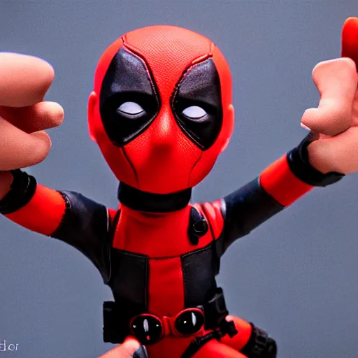 Image similar to deadpool claymation, frightening