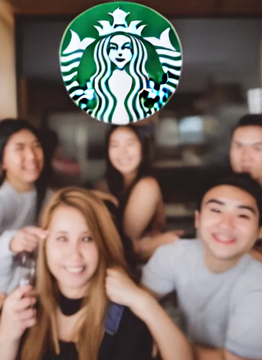 Prompt: a full portrait photo of real - life starbucks logo, f / 2 2, 3 5 mm, 2 7 0 0 k, lighting, perfect faces, award winning photography.