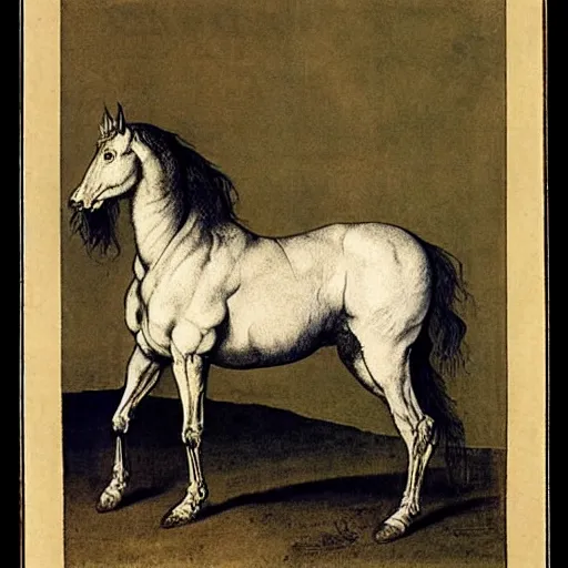 Image similar to a rearing wild stallion, by albrecht-durer