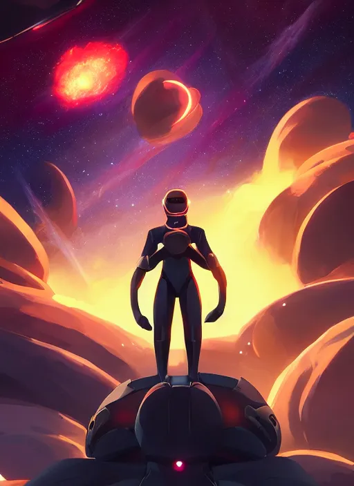 Prompt: handsome black male in a futuristic spacesuit in front of exploding nebulae, 2d game fanart behance hd by Jesper Ejsing, by RHADS, Makoto Shinkai and Lois van baarle, ilya kuvshinov, rossdraws global illumination