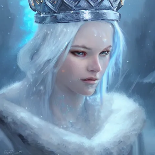 Image similar to cold portrait of a beautiful young ice queen wearing (((((((ice crown))))))), epic fantasy style, in the style of Greg Rutkowski, hearthstone artwork