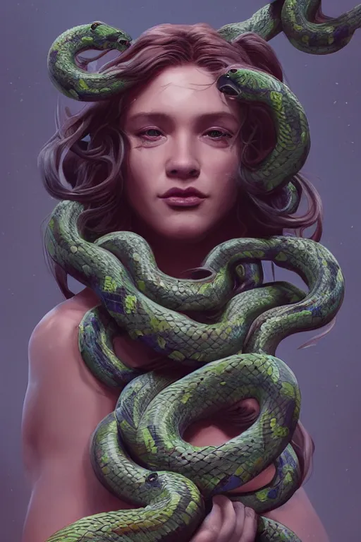 Prompt: portrait, medusa with snakes as hair, dynamic lighting, volumetric, bokeh, cinematic, extremly high detail, photo realistic, cinematic lighting, post processed, concept art, artstation, matte painting, style by eddie mendoza, raphael lacoste, alex ross