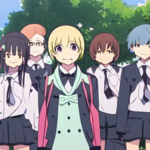 Image similar to a cute anime girl from Blend S surrounded by crowd of boys