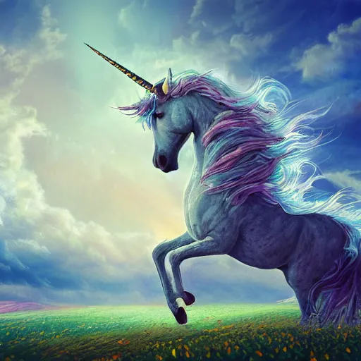 Prompt: a unicorn with wings dancing in a field of tall marijuana plants with a psychedelic sky,, ultra realistic, concept art, intricate details, highly detailed, photorealistic, octane render, 8 k, style of jean baptiste monge