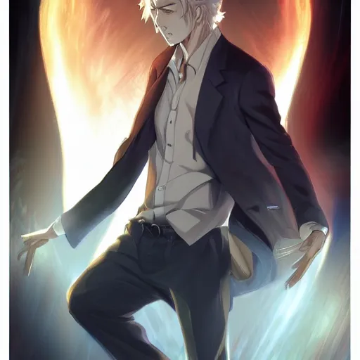 Prompt: John Constantine as an anime character, anime, full body, visualartzi, concept art by Karla Ortiz, James Paick, Charlie Bowater, Krenz Cushart, highly detailed, ultra detailed, ultra realistic, trending on artstation, cgstudio