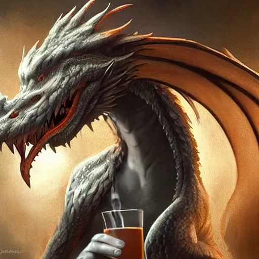 Image similar to a anthropomorphic dragon drinking in a bar Trending on artstation DeviantArt Pinterest furaffinty Photorealistic HD 8k highlights and shadow detailed High Resolution