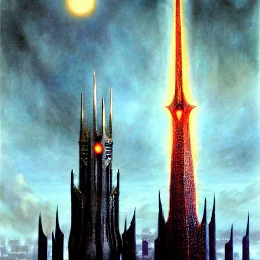 Image similar to sauron at barad - dur, by john howe and ted nasmith,