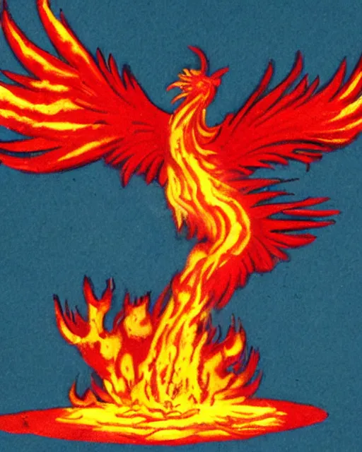 Image similar to a flaming phoenix with open wings sittong atop a pile of floppy disks