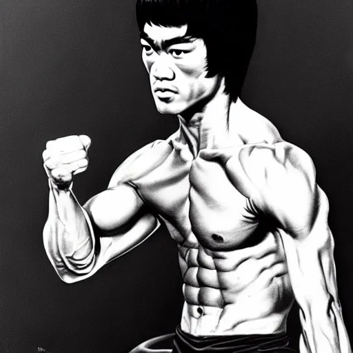 Image similar to portrait of bruce lee by frank frazetta, very detailed, 4 k