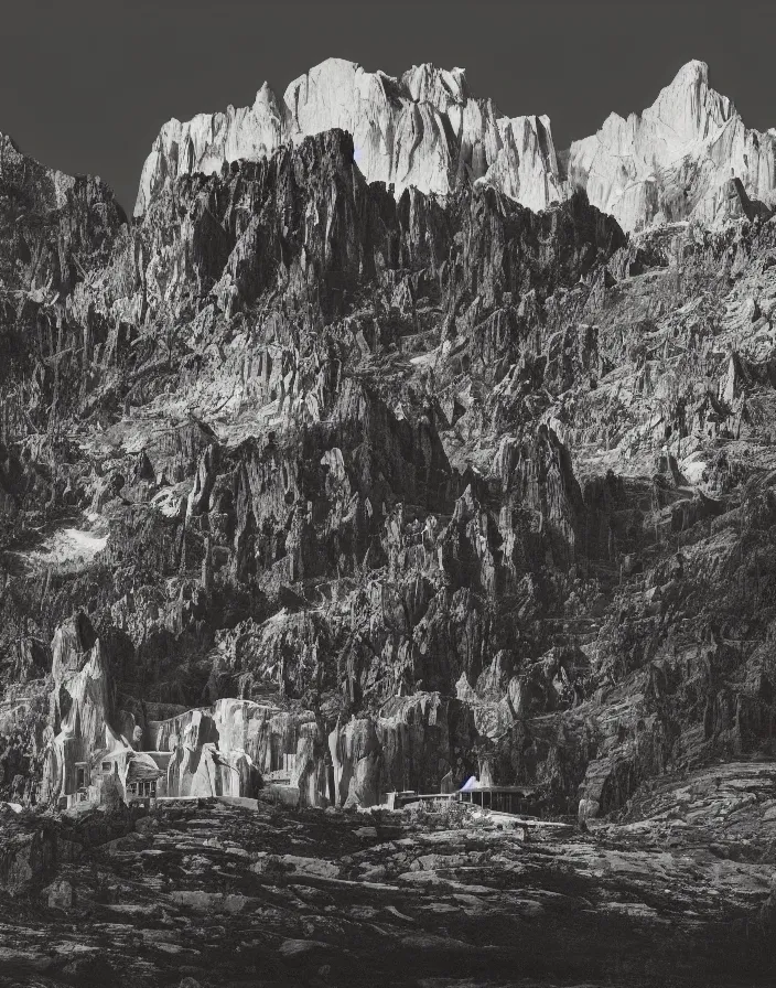 Image similar to a building in a stunning landscape by Ansel Adams