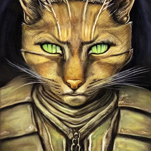 Prompt: epic portrait of a battle Khajit