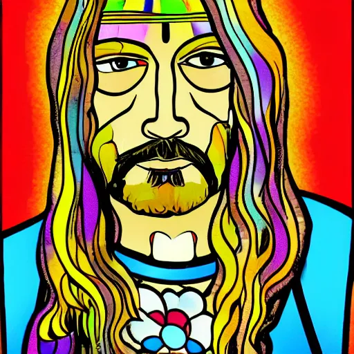 Prompt: a photograph of psychedelic Jesus in the 1960s, digital art in the style of Takashi Murakami