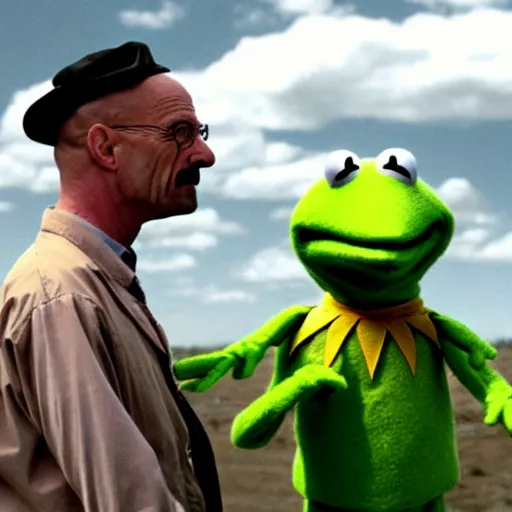 Prompt: Kermit with Walter White in Breaking Bad