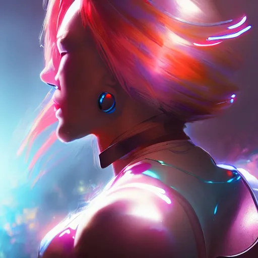 Prompt: a colorfull cyborg lady, trending on artstation, smooth, detailed, sharp focus, realistic, masterpiece, epic, realistic,volumetric lighting, great, uhd, by artstation, anime style