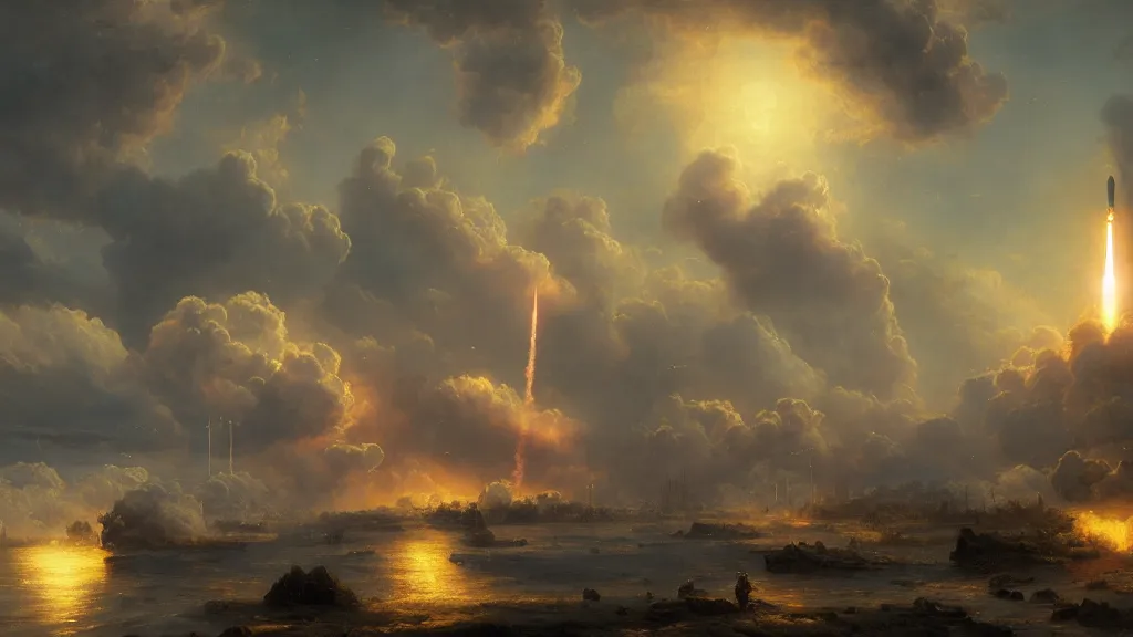 Image similar to orbital launch of von neumann probes. andreas achenbach, artgerm, mikko lagerstedt, zack snyder 3 8 4 0 x 2 1 6 0