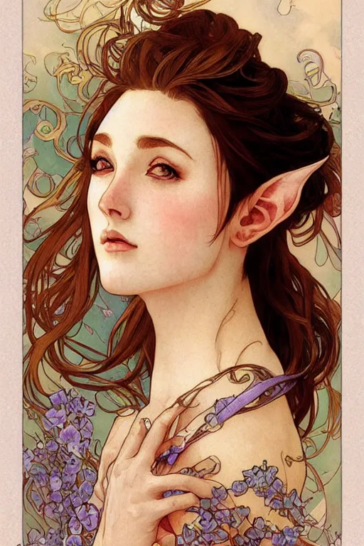 Image similar to beautiful female elf royalty, digital art, 8k, character, realistic, portrait, photorealism, japan watercolour, masterpiece art, alphonse mucha